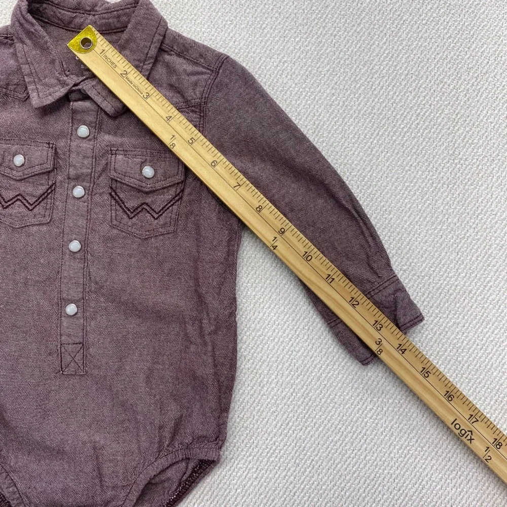 Wrangler Western Bodysuit Baby 12M‎ Burgundy Pearl Snap Long Sleeve Cotton